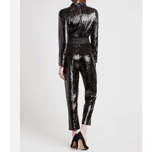Express Sequin Jumpsuit Belted Long Sleeve Party Sparkle Black Size Medium‎ NWT